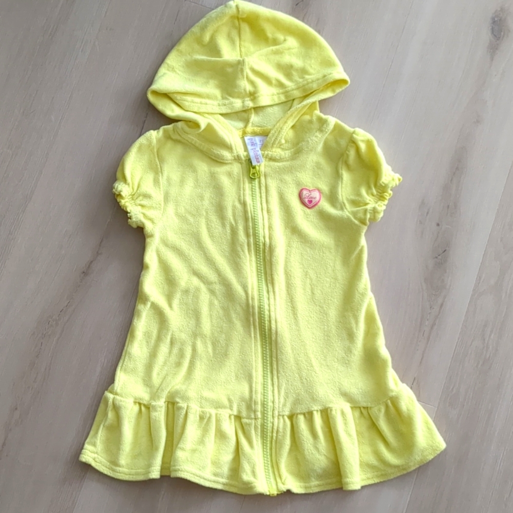 Yellow Terrycloth Zip Hood Beach Coverup Dress Toddler Girl 2T